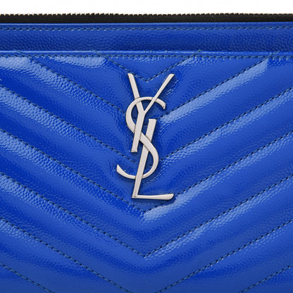 Saint Laurent Grain De Poudre Chevron Monogram Bill Pouch Neon Blue 8 of 9