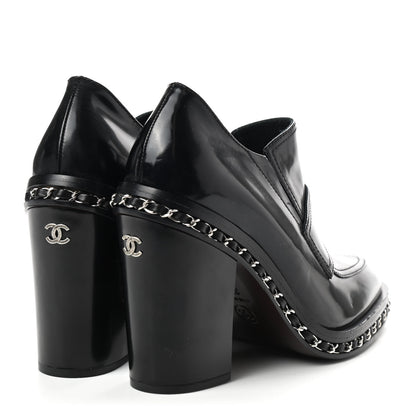Chanel Patent Calfskin CC Chain Loafers Pumps 37.5 Black 4 of 9