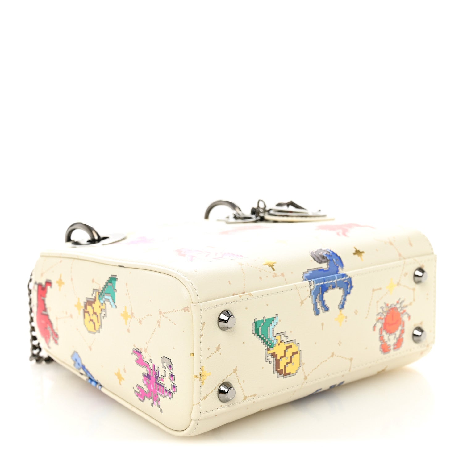 Christian Dior Calfskin Pixel Zodiac Mini Lady Dior White