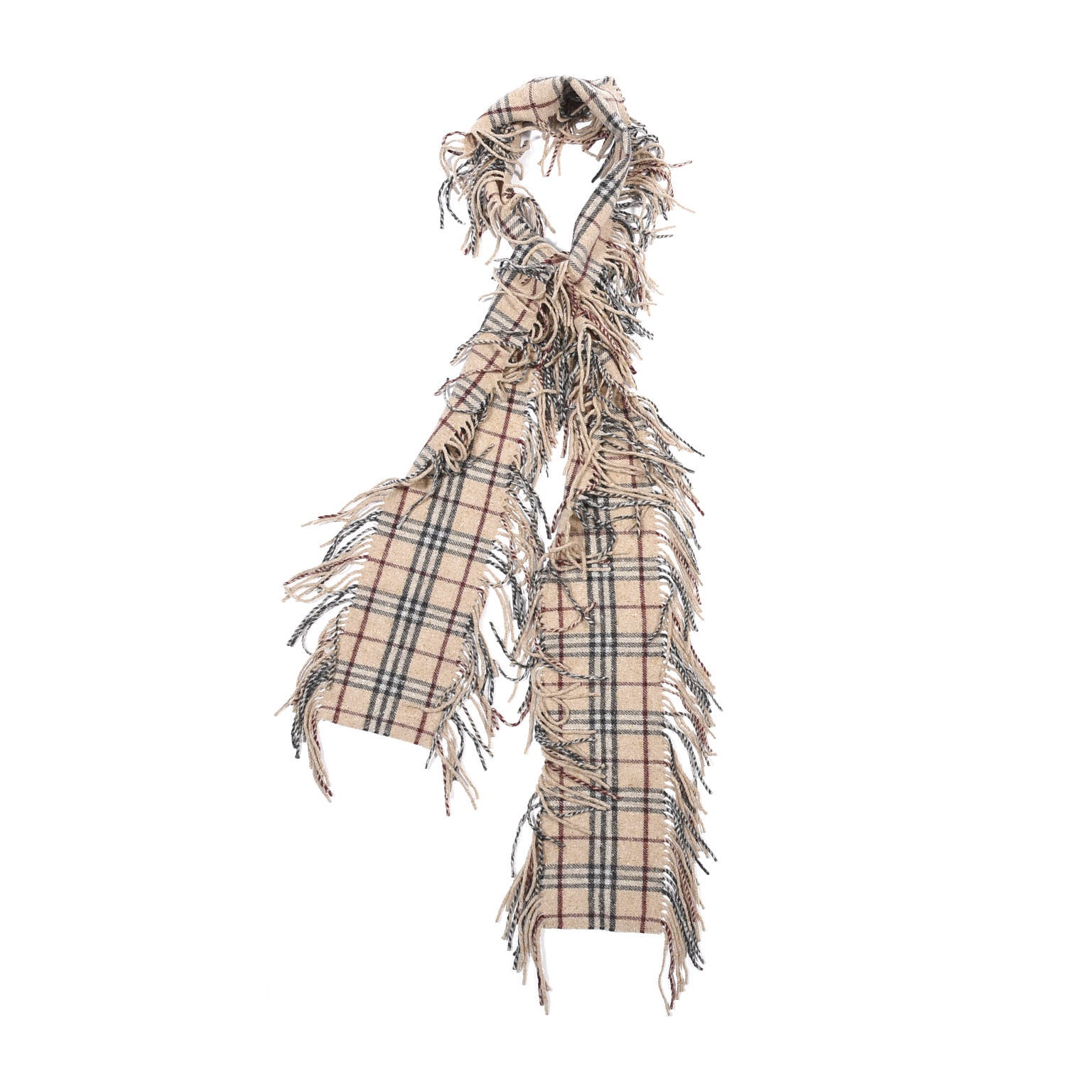 Burberry Wool Check Happy Fringe Scarf Beige 1 of 3