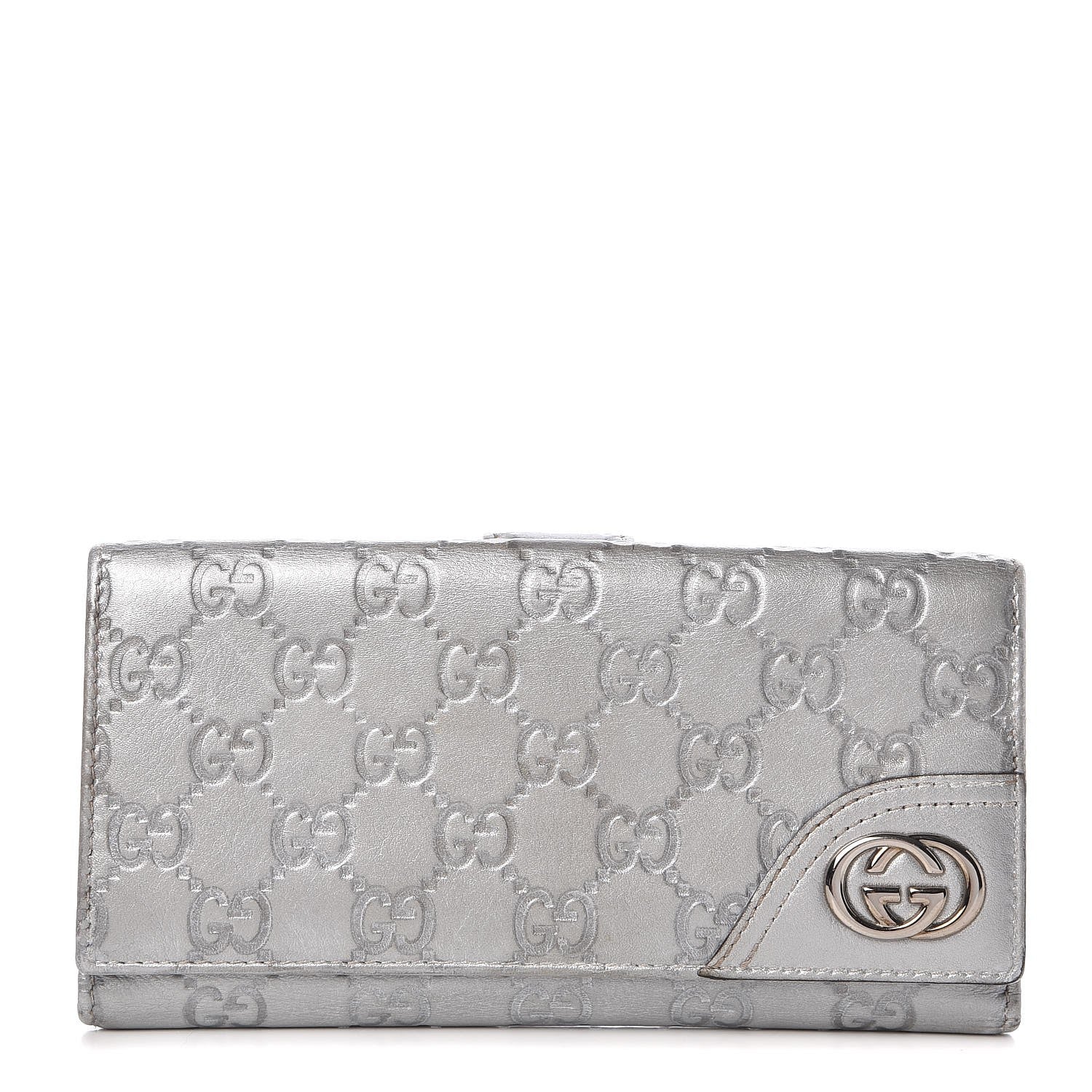 Gucci Guccissima New Britt Continental Snap Wallet Silver 1 of 9