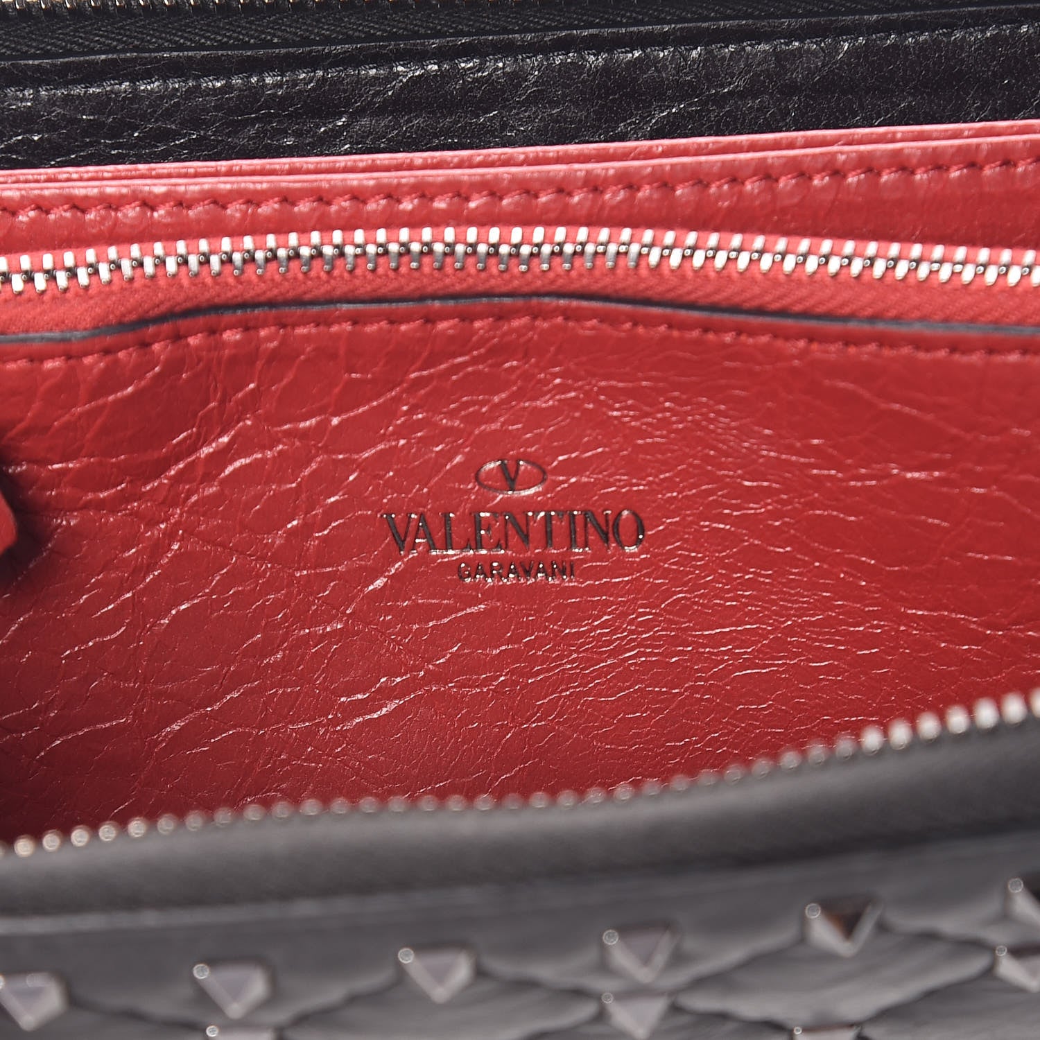 Valentino Garavani Craquele Nappa Rockstud Spike Zip Around Wallet Black 6 of 9