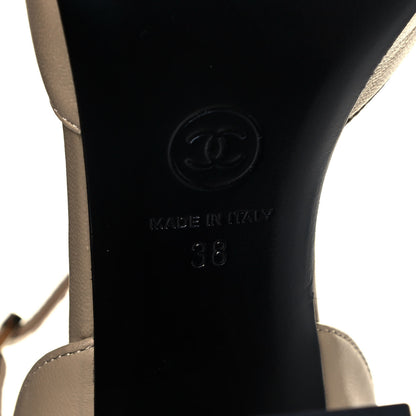 Chanel Lambskin Velvet Cap Toe Logo Pumps 38 Beige Black 7 of 9