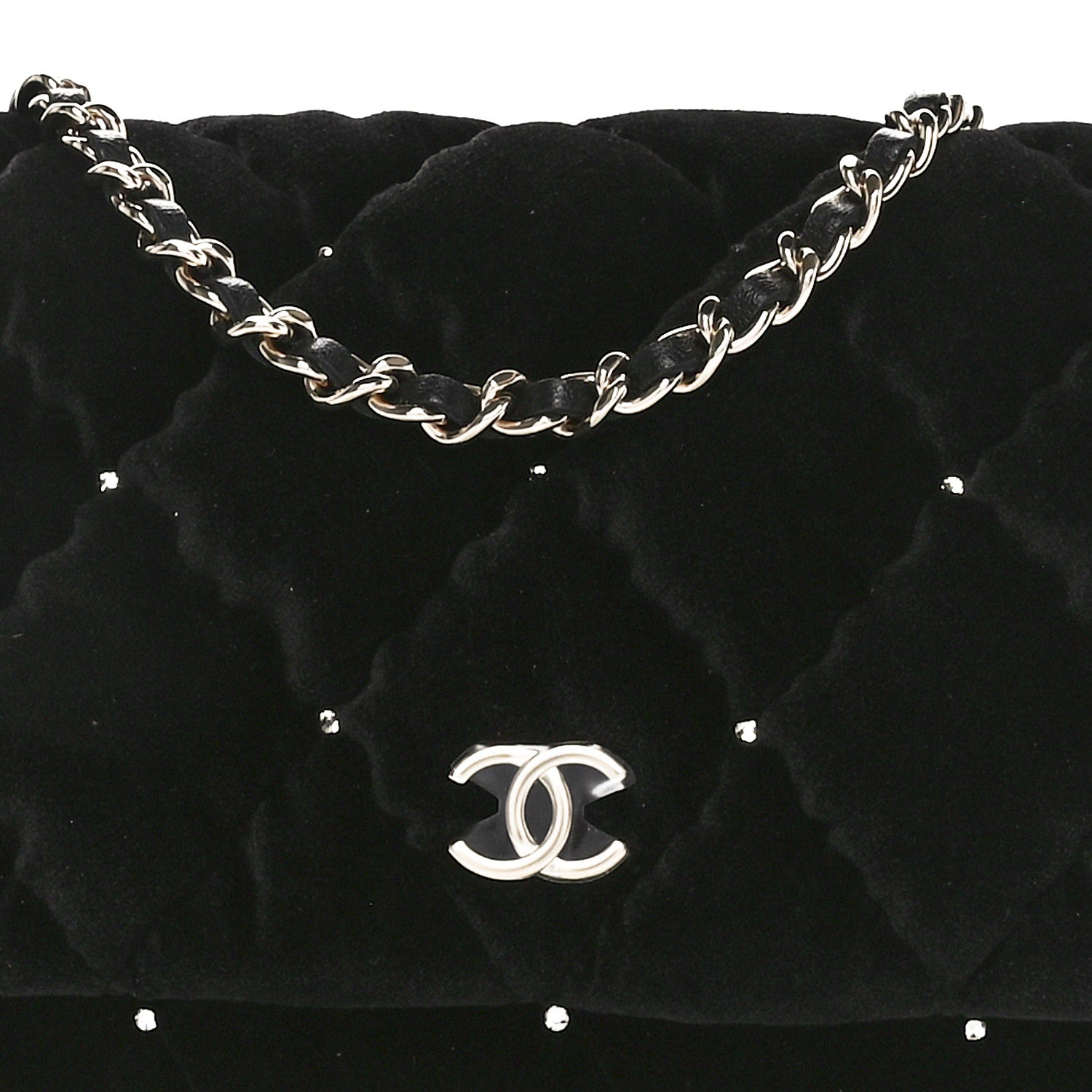 Chanel Velvet Diamanté Quilted Flap Clutch Black 9 of 12