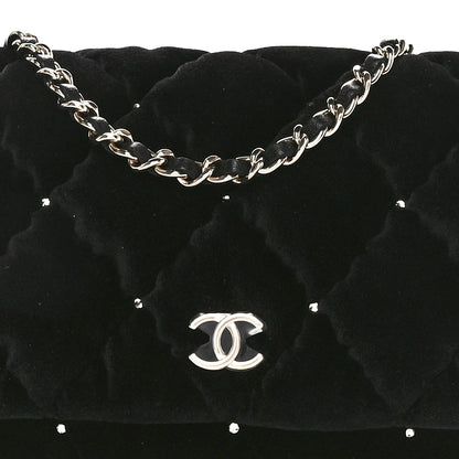 Chanel Velvet Diamanté Quilted Flap Clutch Black 9 of 12