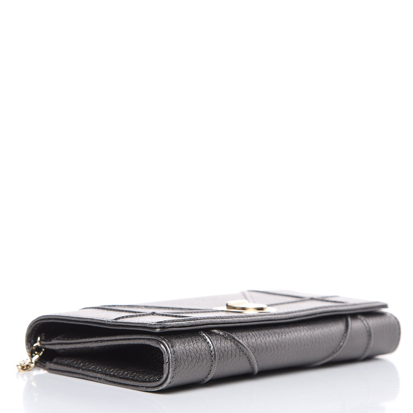 Metallic Grained Calfskin Diorama Croisiere Chain Wallet Gunmetal Grey