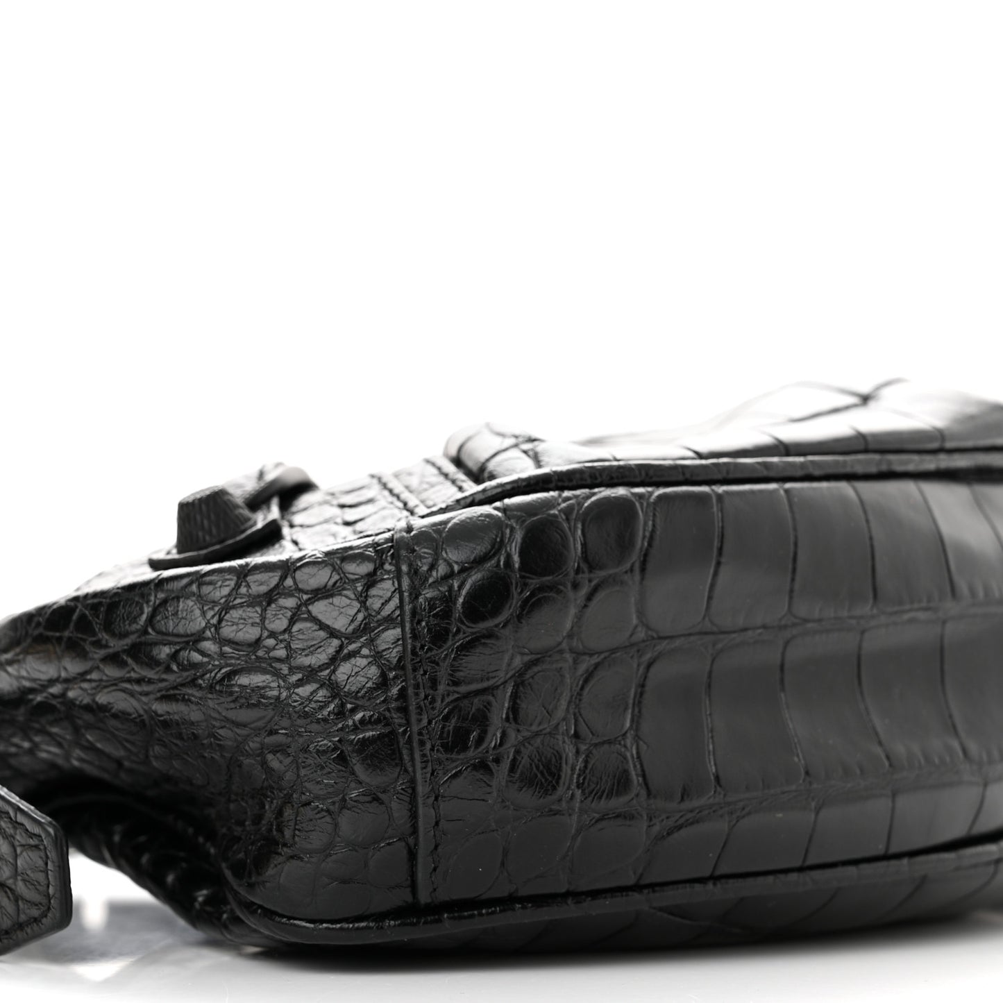 Extra Supple Calfskin Crocodile Embossed Monochrome Le Cagole Shoulder Bag XS Black