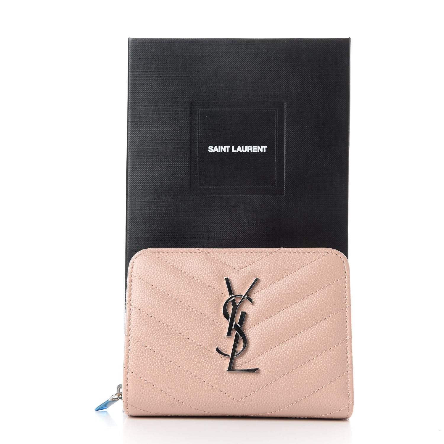 Saint Laurent Grain De Poudre Matelasse Chevron Monogram Compact Zip Around Wallet Pink 8 of 8