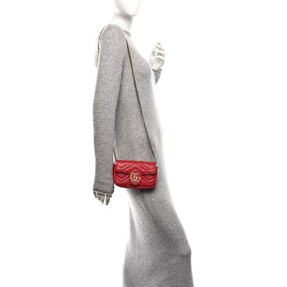 Gucci Calfskin Matelasse Super Mini GG Marmont Shoulder Bag Hibiscus Red 3 of 18