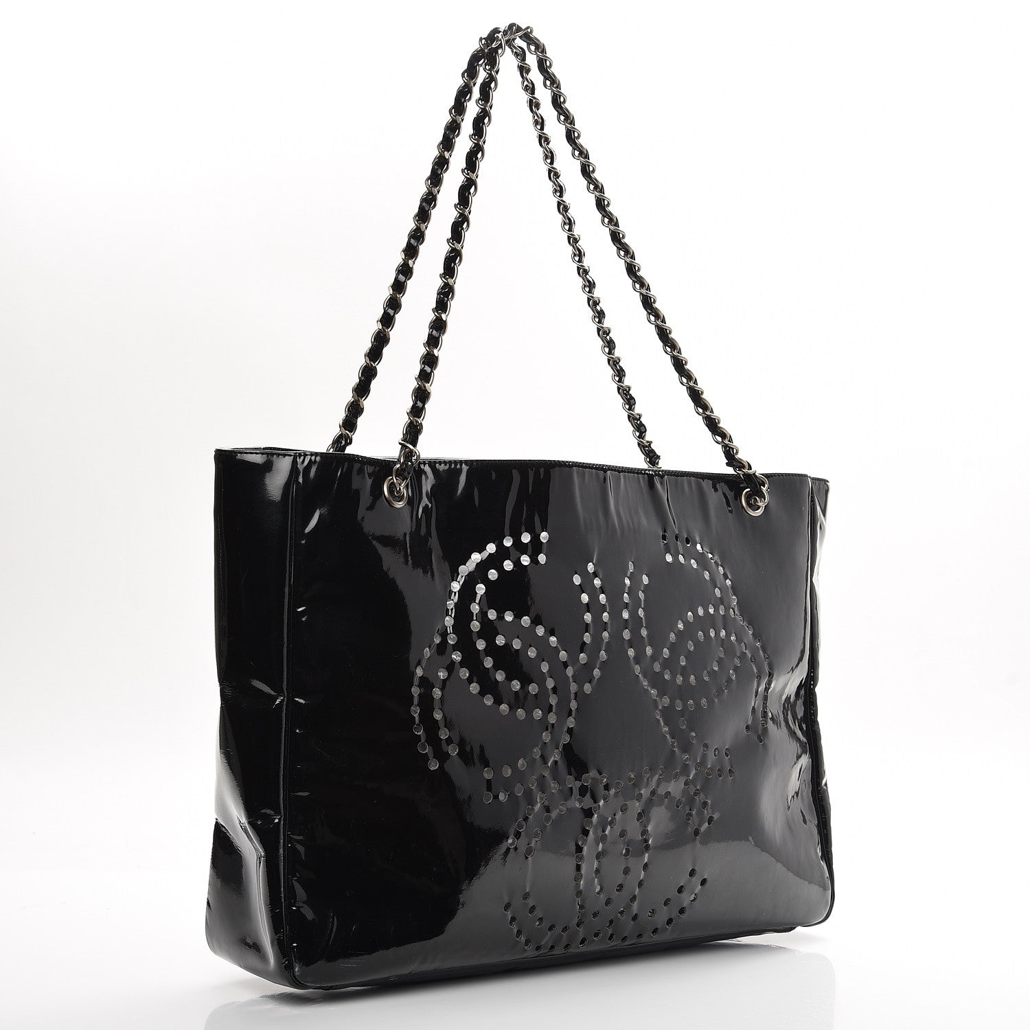 Chanel Patent Perforated CC Shopping Tote Black 3 of 8