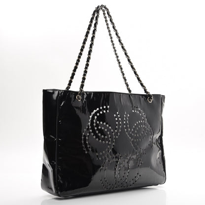 Chanel Patent Perforated CC Shopping Tote Black 3 of 8