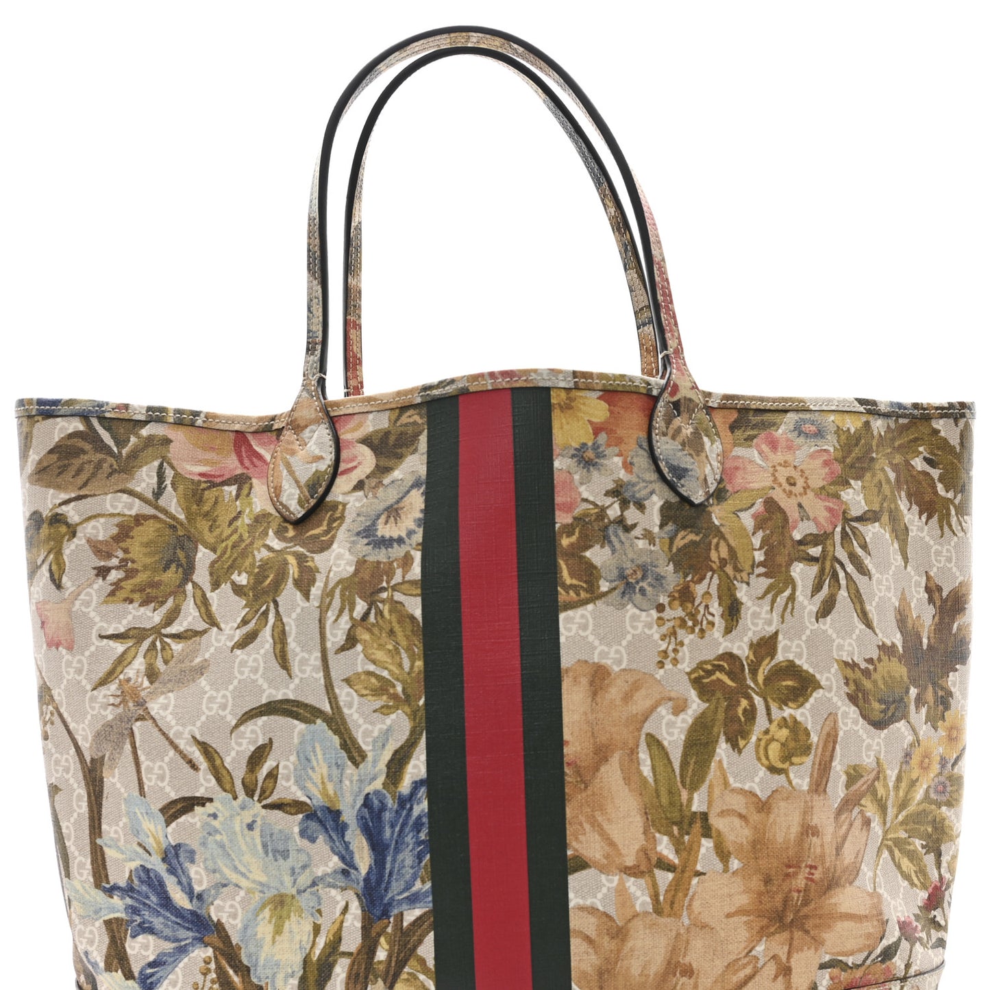 GG Supreme Monogram Water Flora Web Large Ophidia Tote Beige White Multicolor