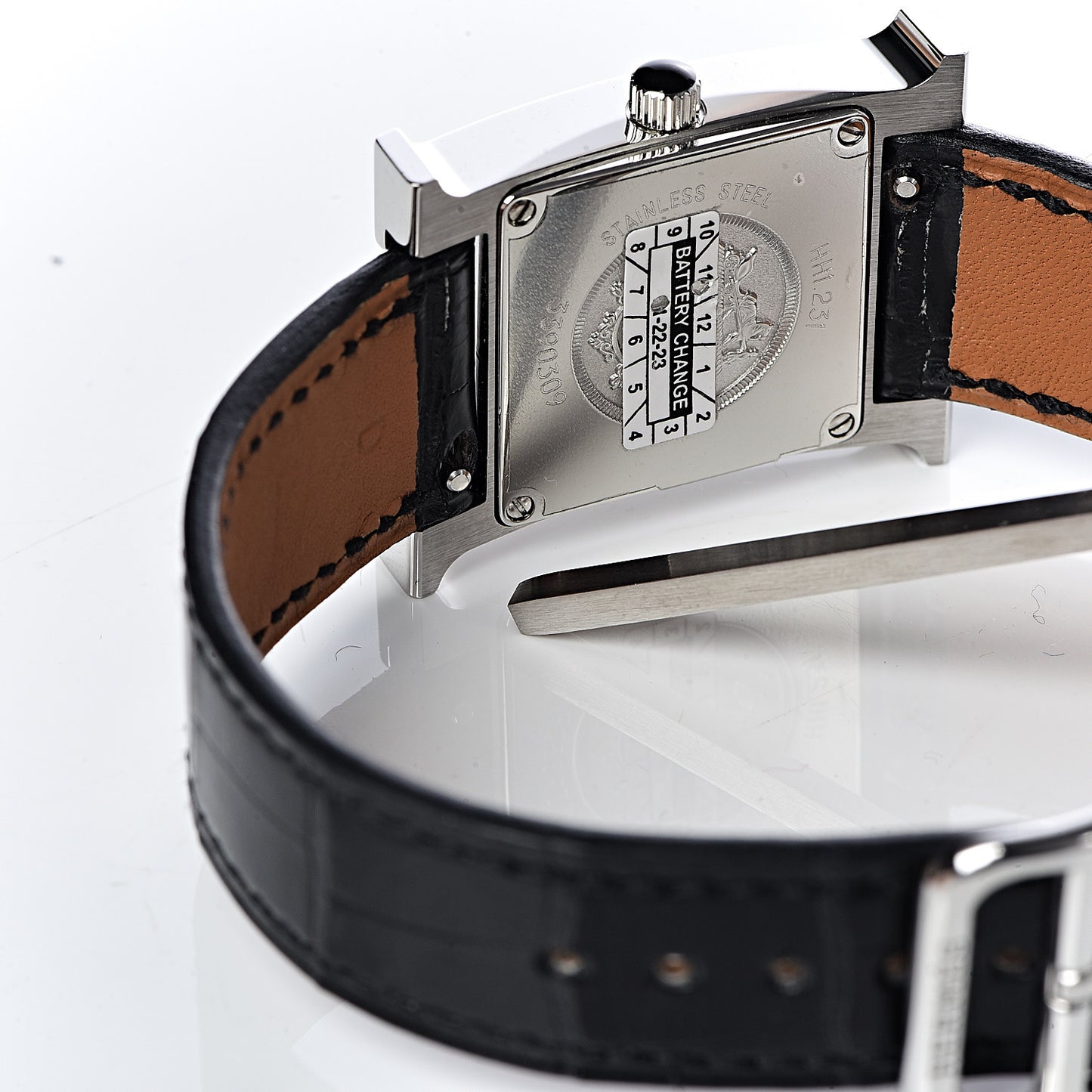 Stainless Steel Alligator Diamond Lacquer 21mm Heure H Hour Double Jeu Quartz Watch Noir
