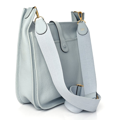 Hermes Taurillon Clemence Evelyne III GM Bleu Pale 2 of 10