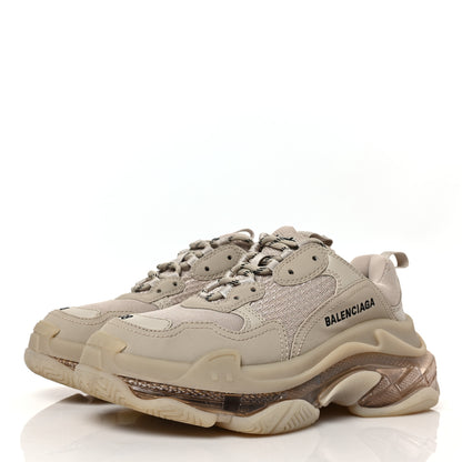 Balenciaga Fabric Mesh Clear Sole Womens Triple S Sneakers 38 Beige 3 of 6