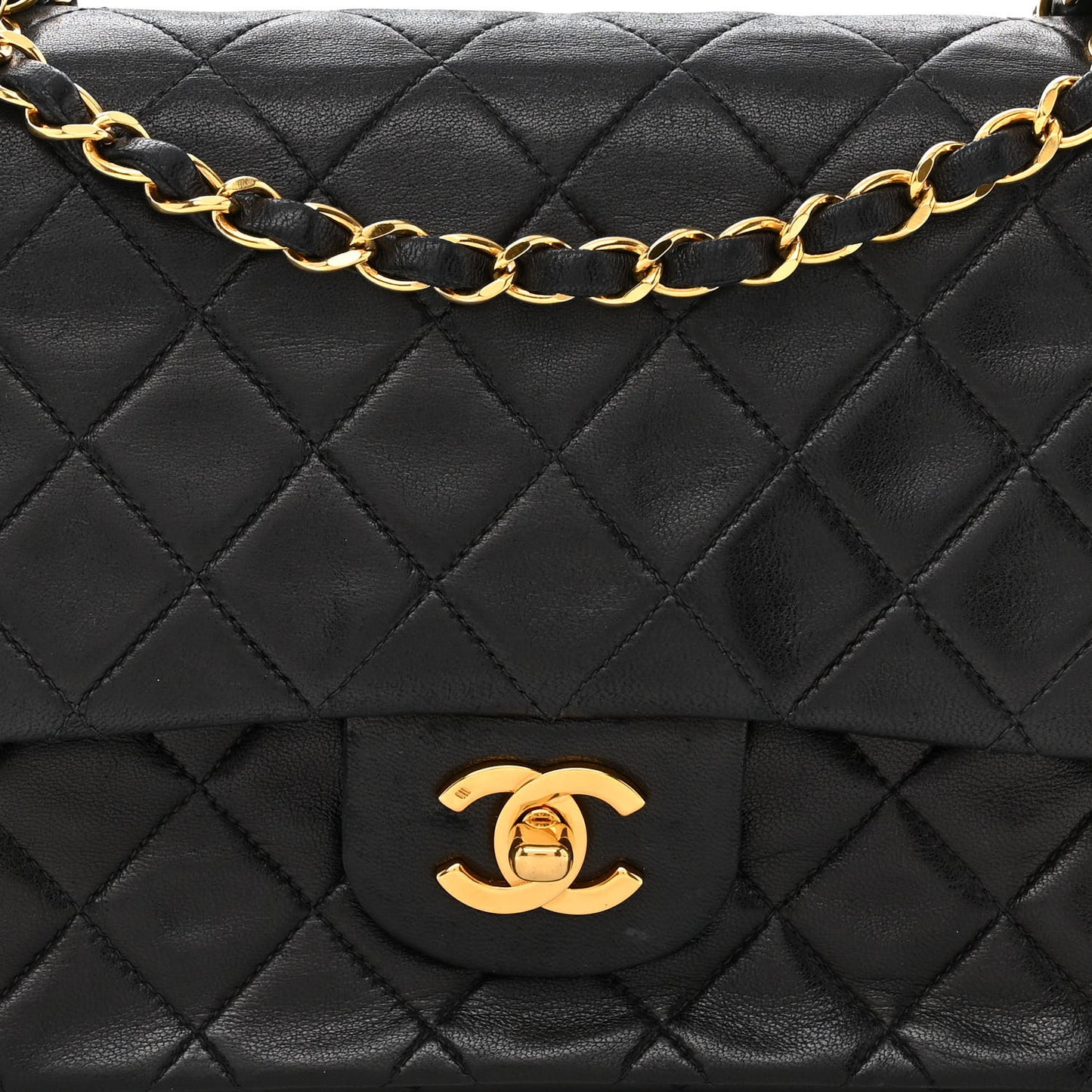Lambskin Quilted Medium Double Flap Black