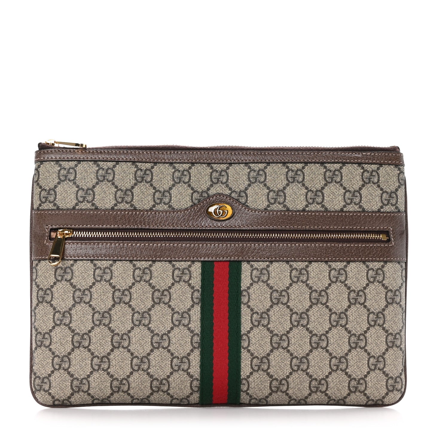 GG Supreme Monogram Large Ophidia Pouch Clutch Brown