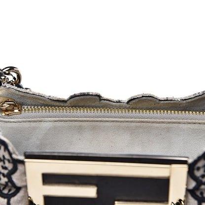 Fendi Linen Embroidered Small Mia Tote Black 14 of 16