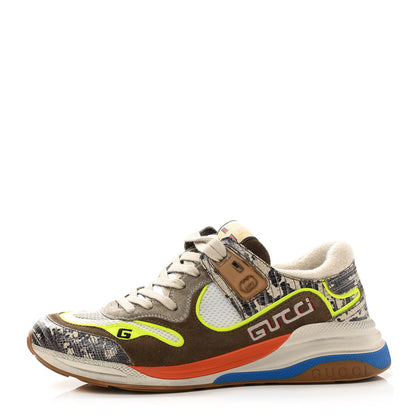 Gucci Suede Calfskin Tejus Printed Womens Ultrapace Sneakers 39.5 Natural Ardesia Neon Yellow 1 of 8