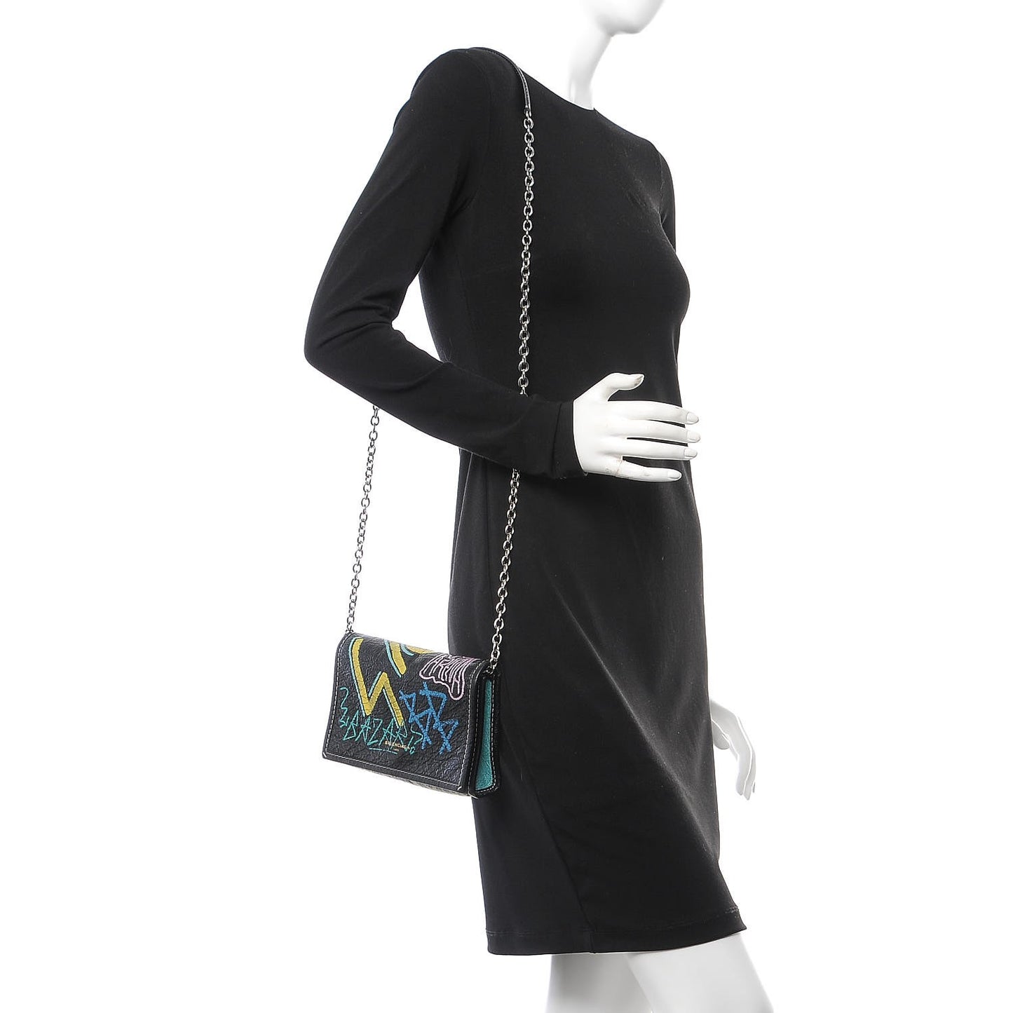Agneau Arena Graffiti All Over Bazar Chain Shoulder Bag Black Multicolor