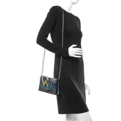 Balenciaga Agneau Arena Graffiti All Over Bazar Chain Shoulder Bag Black Multicolor 2 of 6