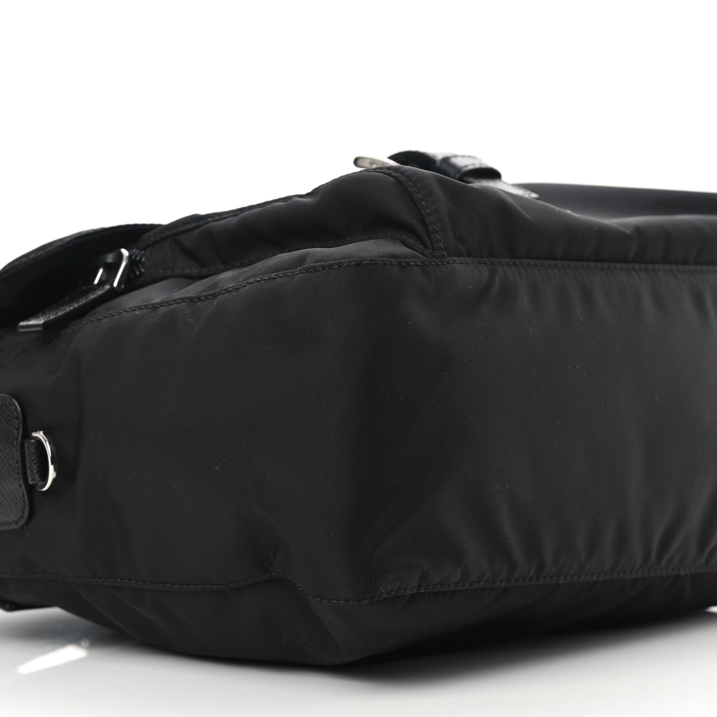 Re-Nylon Vela Saffiano Pocket Single Buckle Messenger Shoulder Bag Black