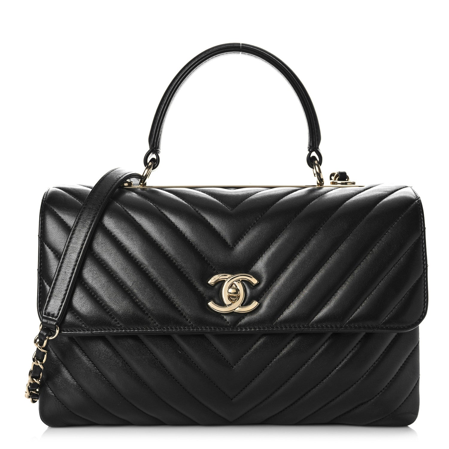 Chanel Lambskin Chevron Quilted Medium Trendy CC Dual Handle Flap Bag Black 1 of 14