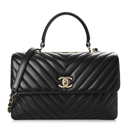 Chanel Lambskin Chevron Quilted Medium Trendy CC Dual Handle Flap Bag Black 1 of 14