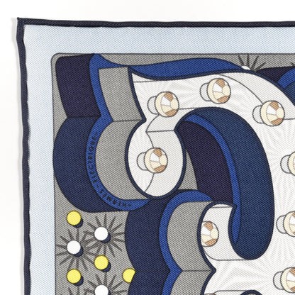 Hermes Silk Electrique Pocket Square Bleu Ciel Marine 3 of 4