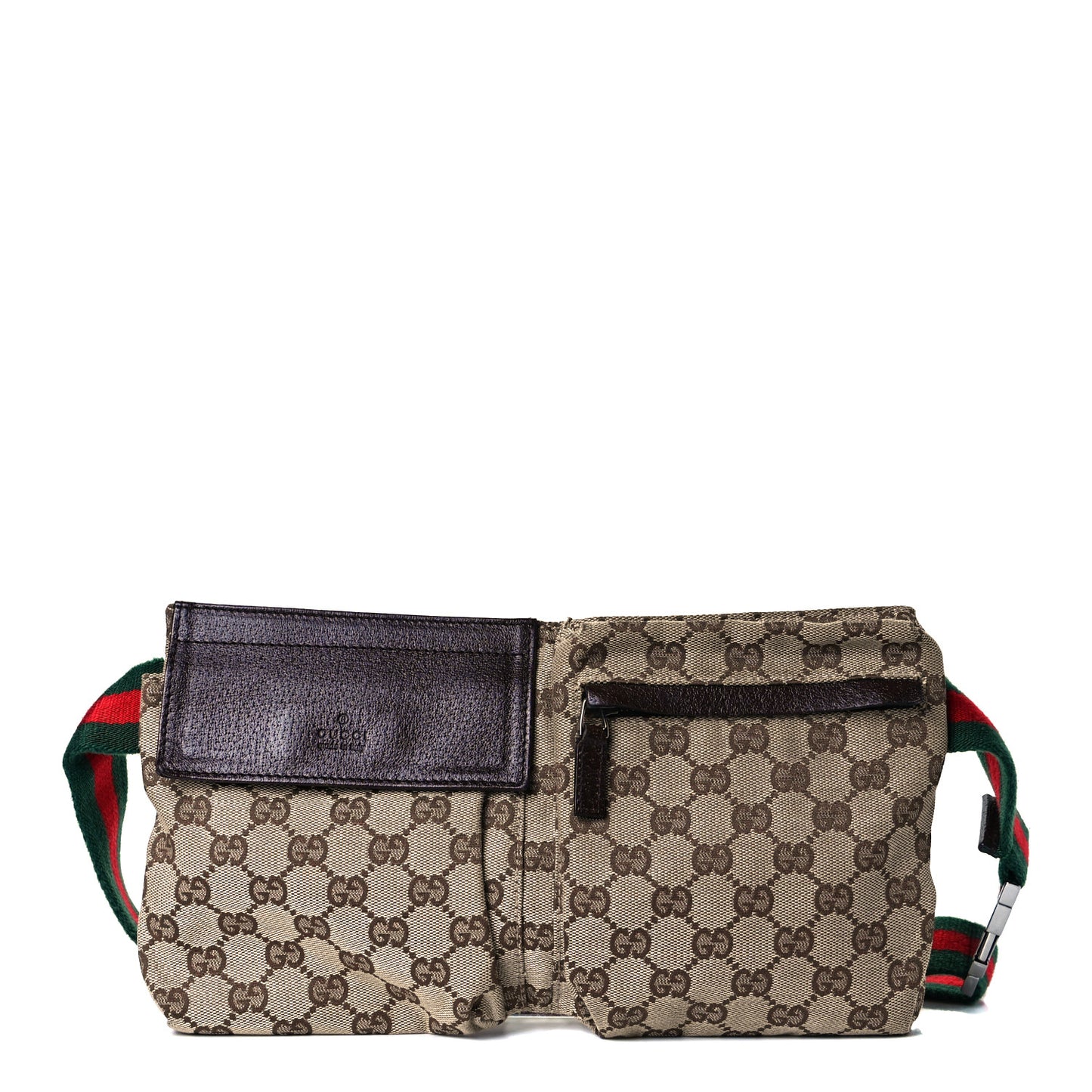 GG Monogram Web Double Pocket Belt Bag Dark Brown