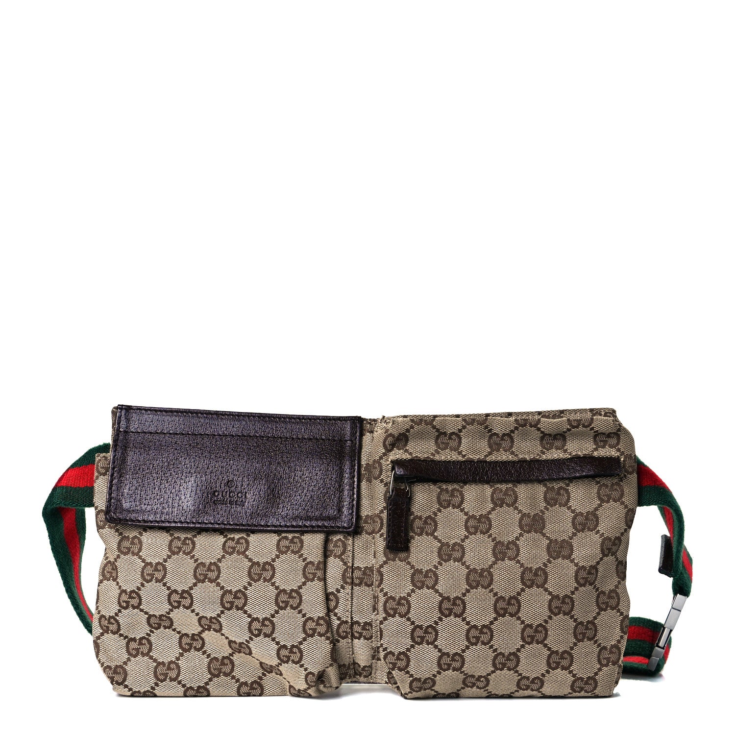 Gucci GG Monogram Web Double Pocket Belt Bag Dark Brown 1 of 25
