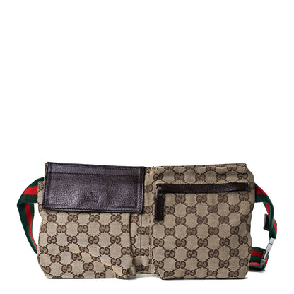 Gucci GG Monogram Web Double Pocket Belt Bag Dark Brown 1 of 25