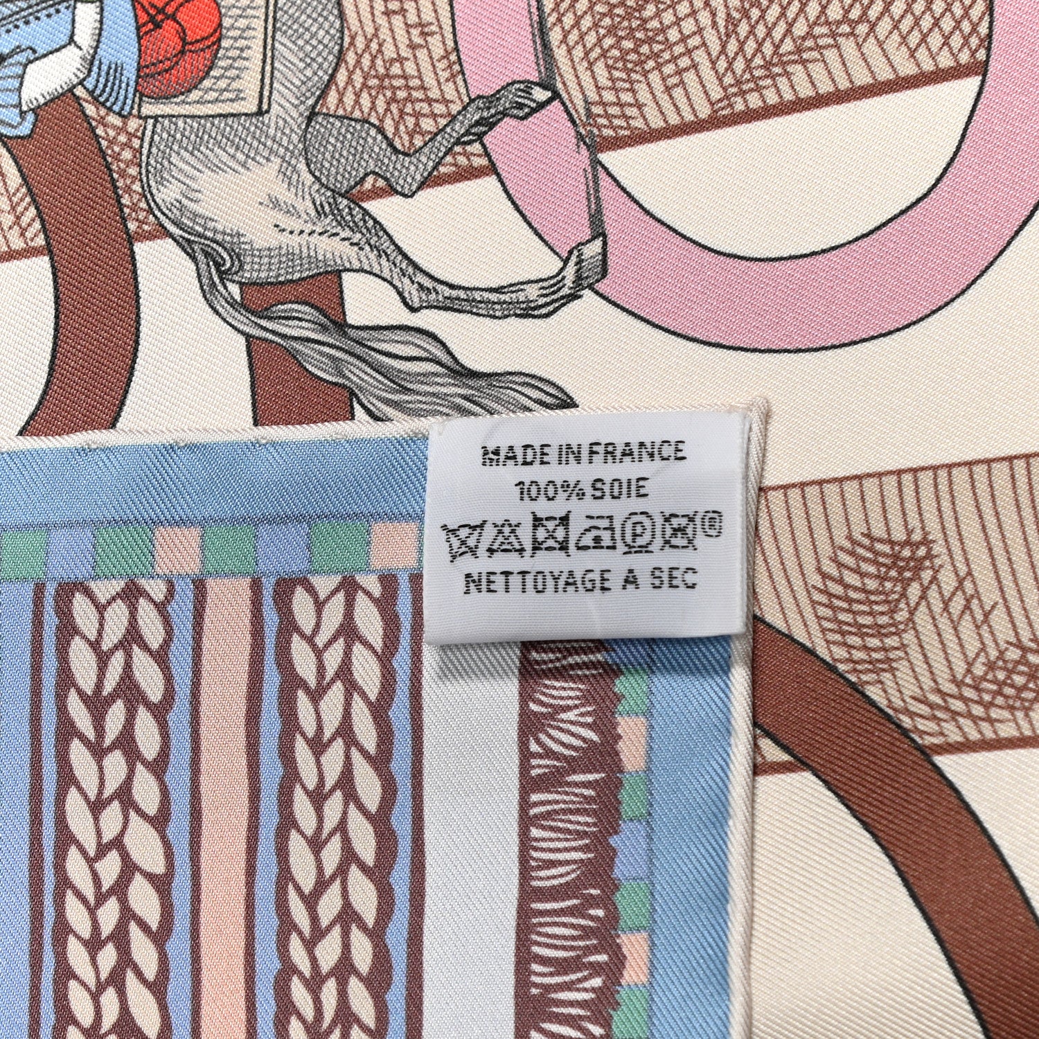 Hermes Silk Passades et Serpentines Double Face Scarf 90 Creme Vert Rose 4 of 4