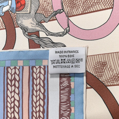 Hermes Silk Passades et Serpentines Double Face Scarf 90 Creme Vert Rose 4 of 4