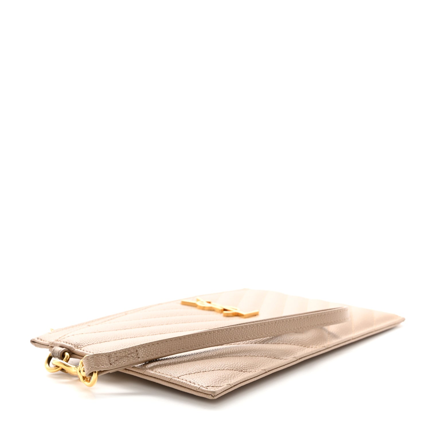 Saint Laurent Grain De Poudre Chevron Monogram Large Bill Pouch Dark Beige 4 of 9