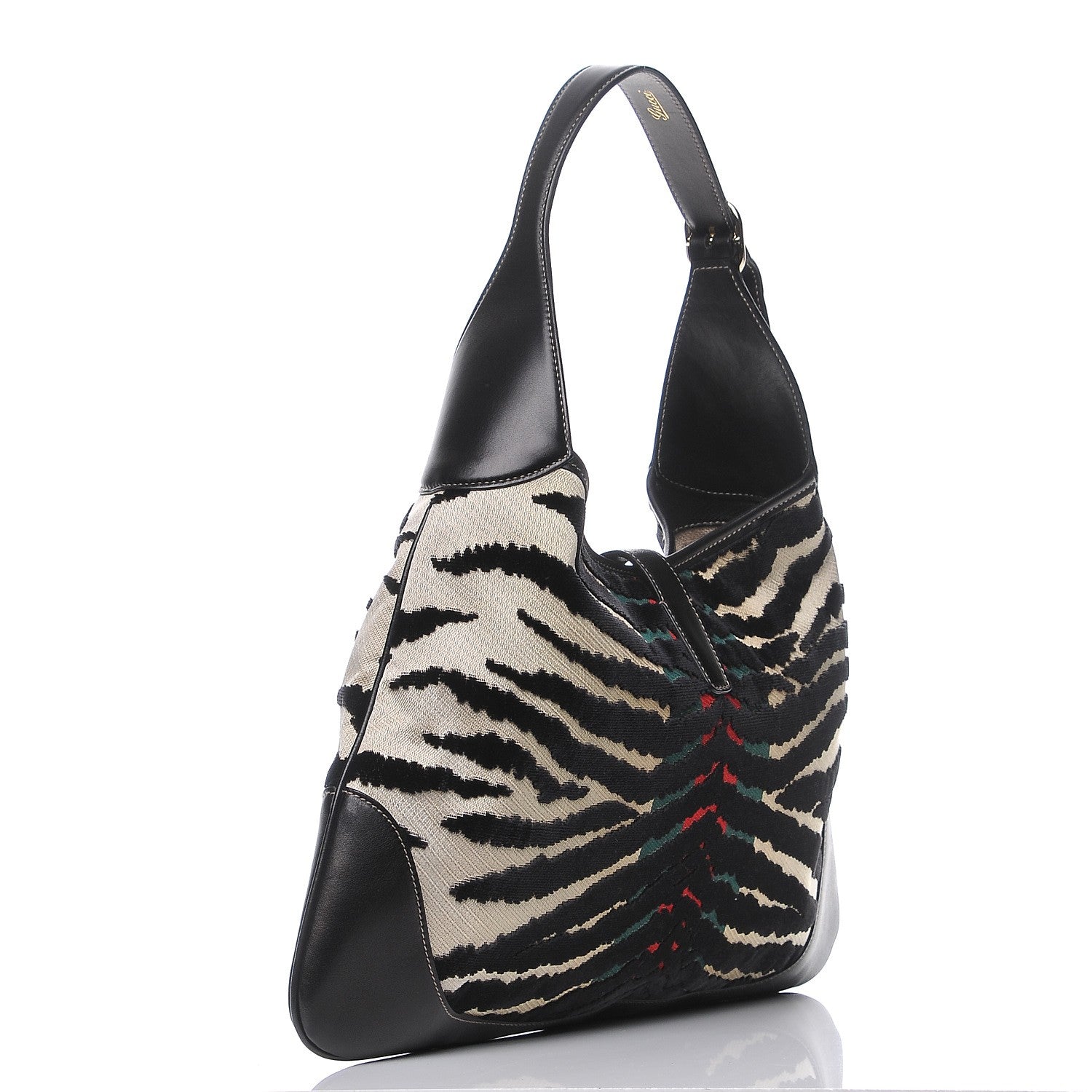 Gucci Canvas Velvet Tiger Print Jackie O Bouvier Bag 3 of 7