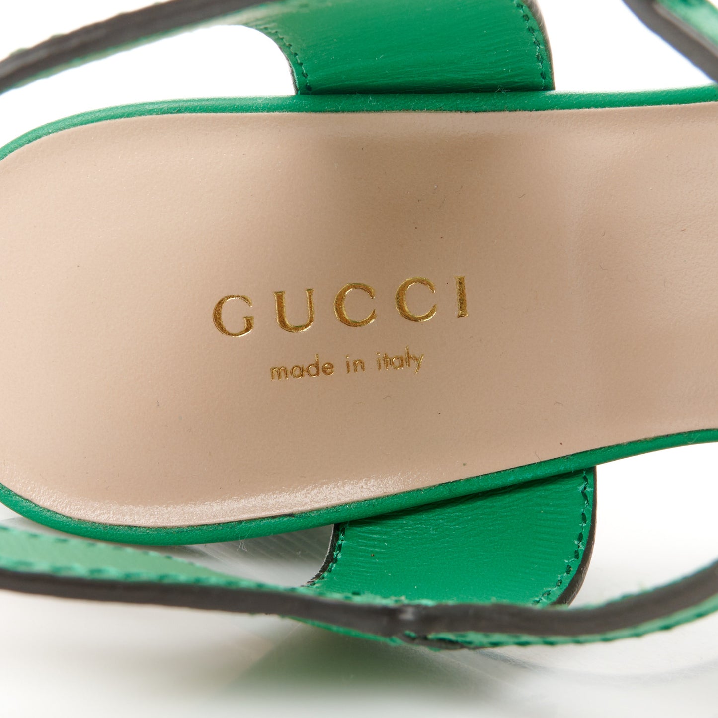 Cosmos Softy Calfskin Wooden Interlocking G Cut-Out 30/120mm Platform Sandals 35 New Shamrock