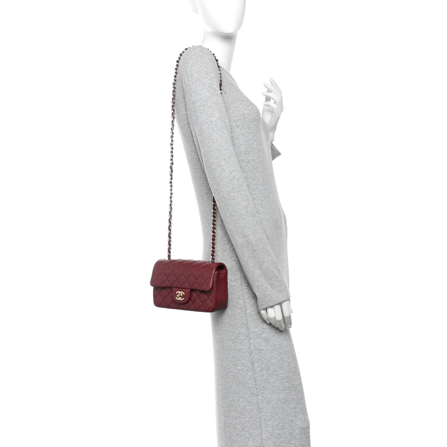 Chanel Lambskin Quilted Mini Rectangular Flap Burgundy 2 of 10