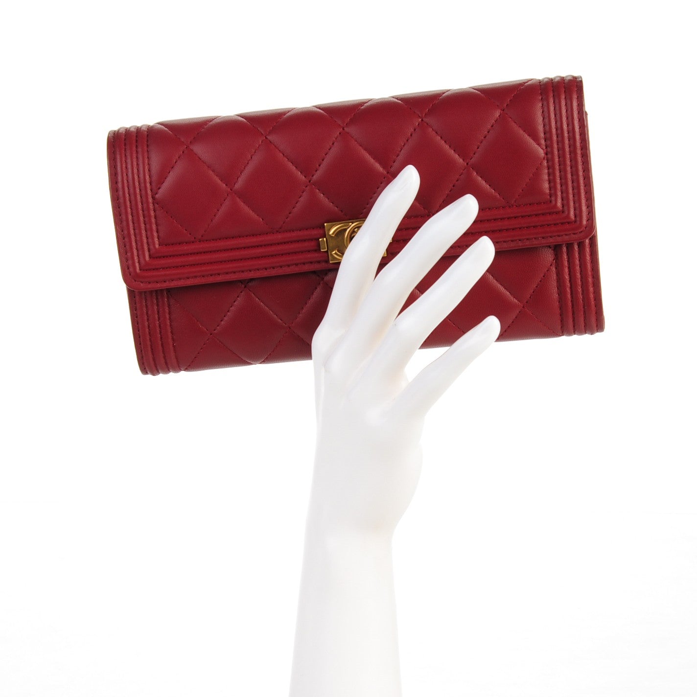 Chanel Lambskin Quilted Large Boy Flap Wallet Dark Red 2 of 8