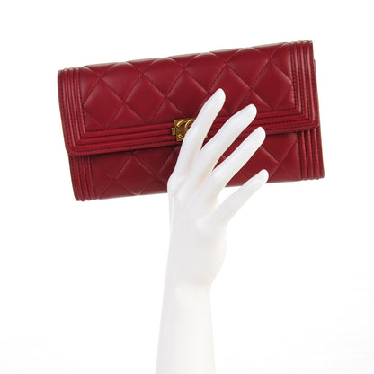 Chanel Lambskin Quilted Large Boy Flap Wallet Dark Red 2 of 8