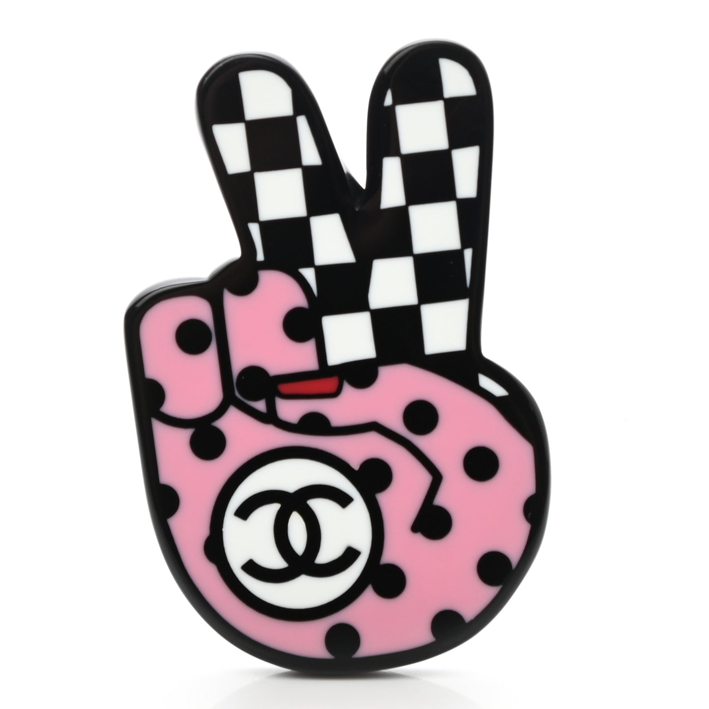 Resin Peace Sign Emoji Brooch Pink