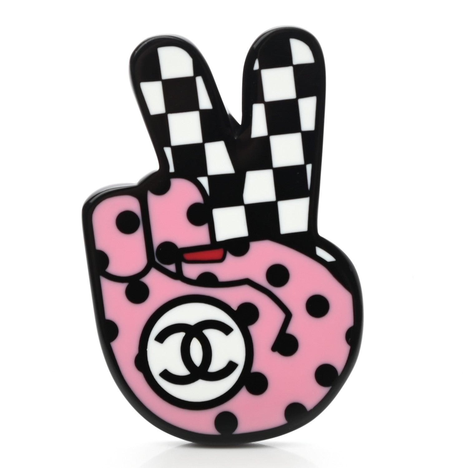 Chanel Resin Peace Sign Emoji Brooch Pink 1 of 6