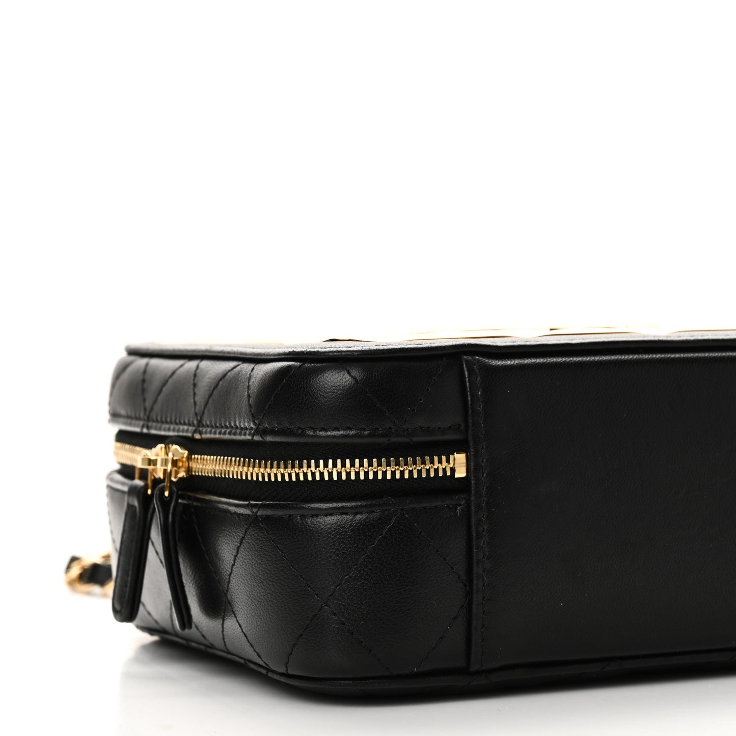 Lambskin Metal Quilted Golden Plate Vanity Case Black Golden Plate Vanity Case Black Gold