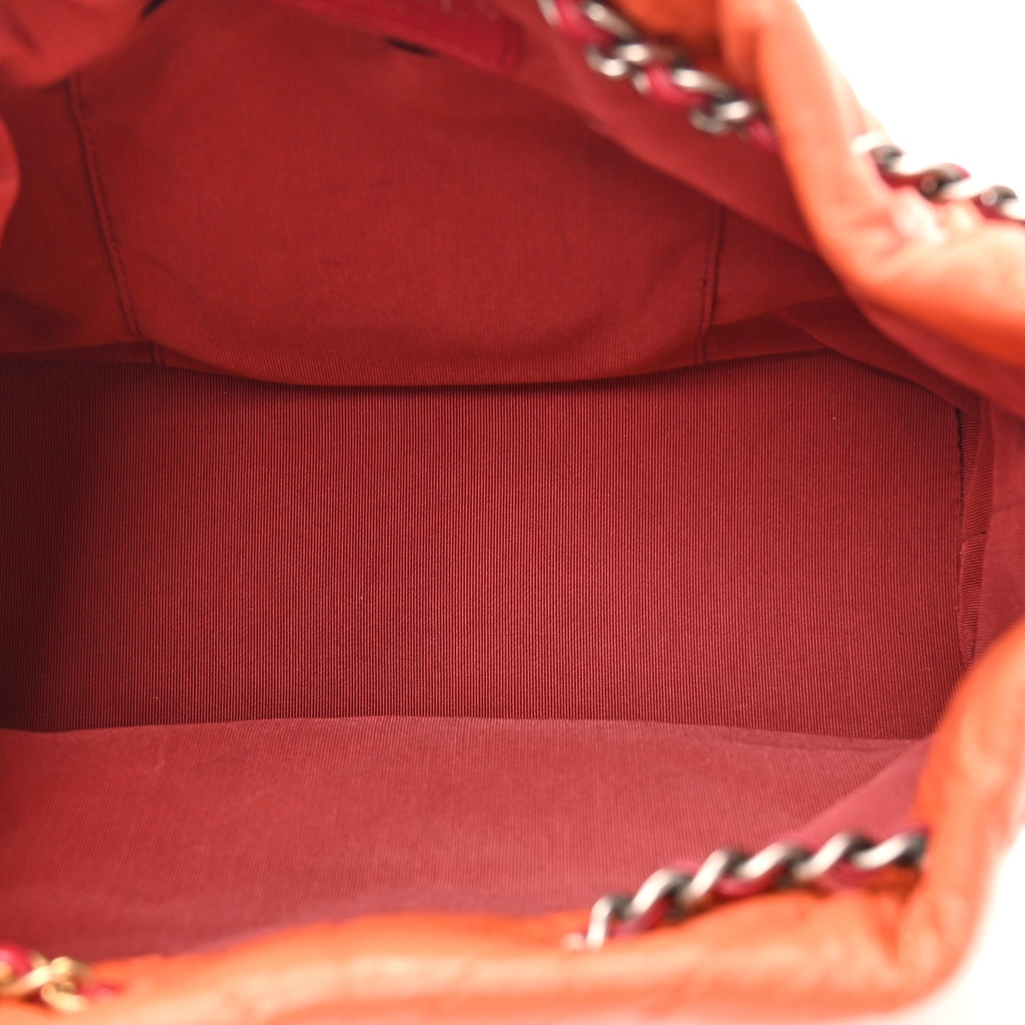 Aged Calfskin Chevron Quilted Small Gabrielle Backpack Dark Red Orange