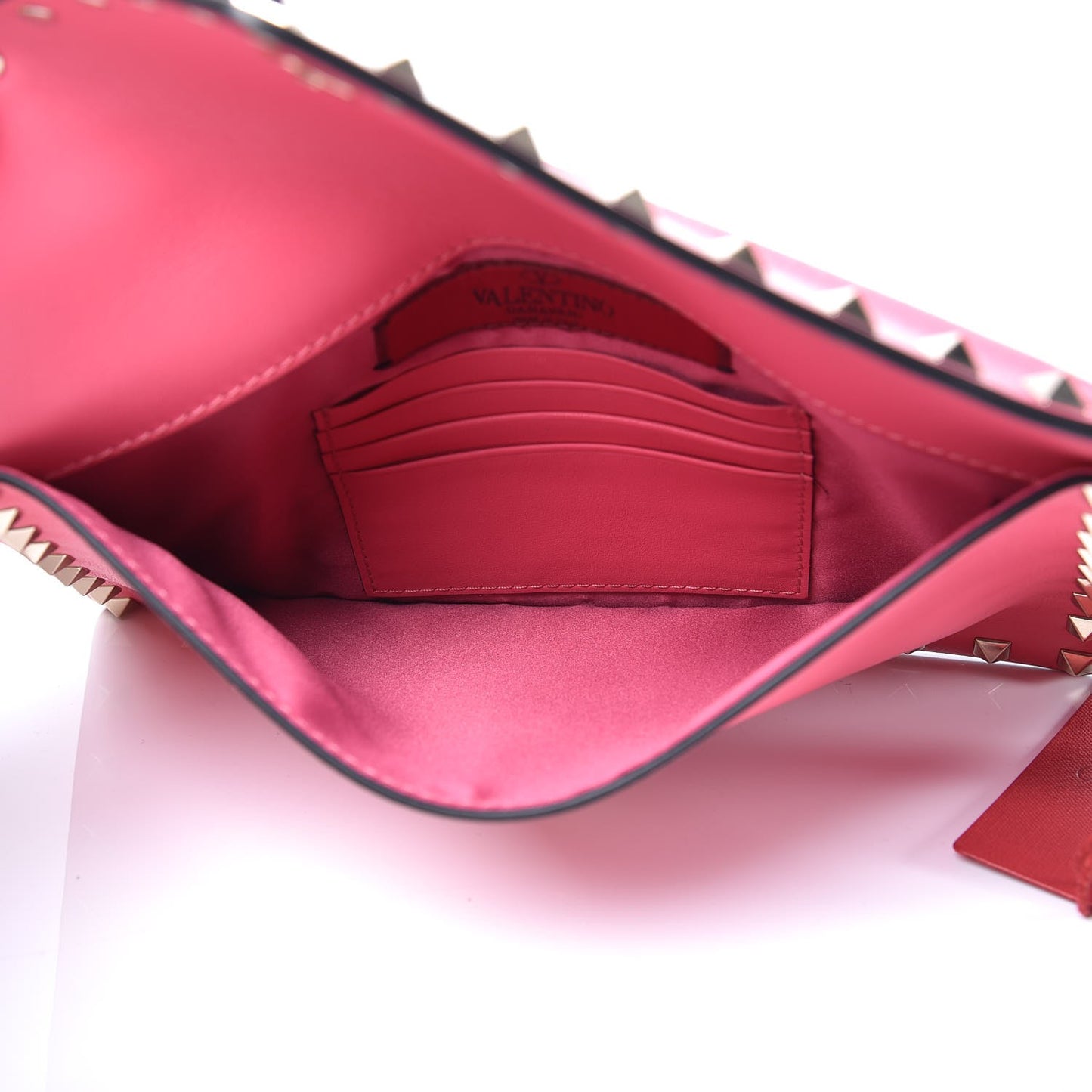 Vitello Medium Rockstud Envelope Flat Wristlet Pouch Shadow Pink