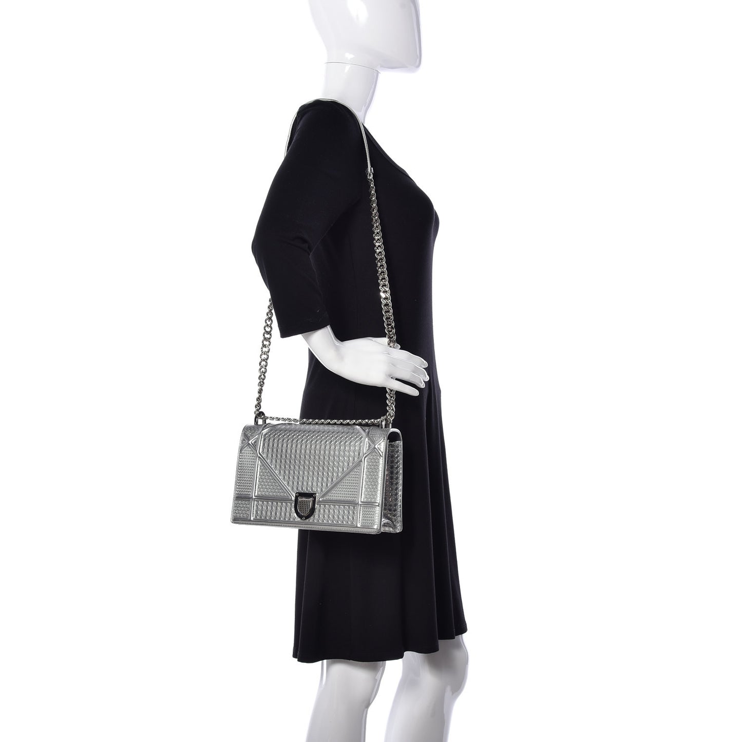 Metallic Patent Micro-Cannage Medium Diorama Flap Bag Silver