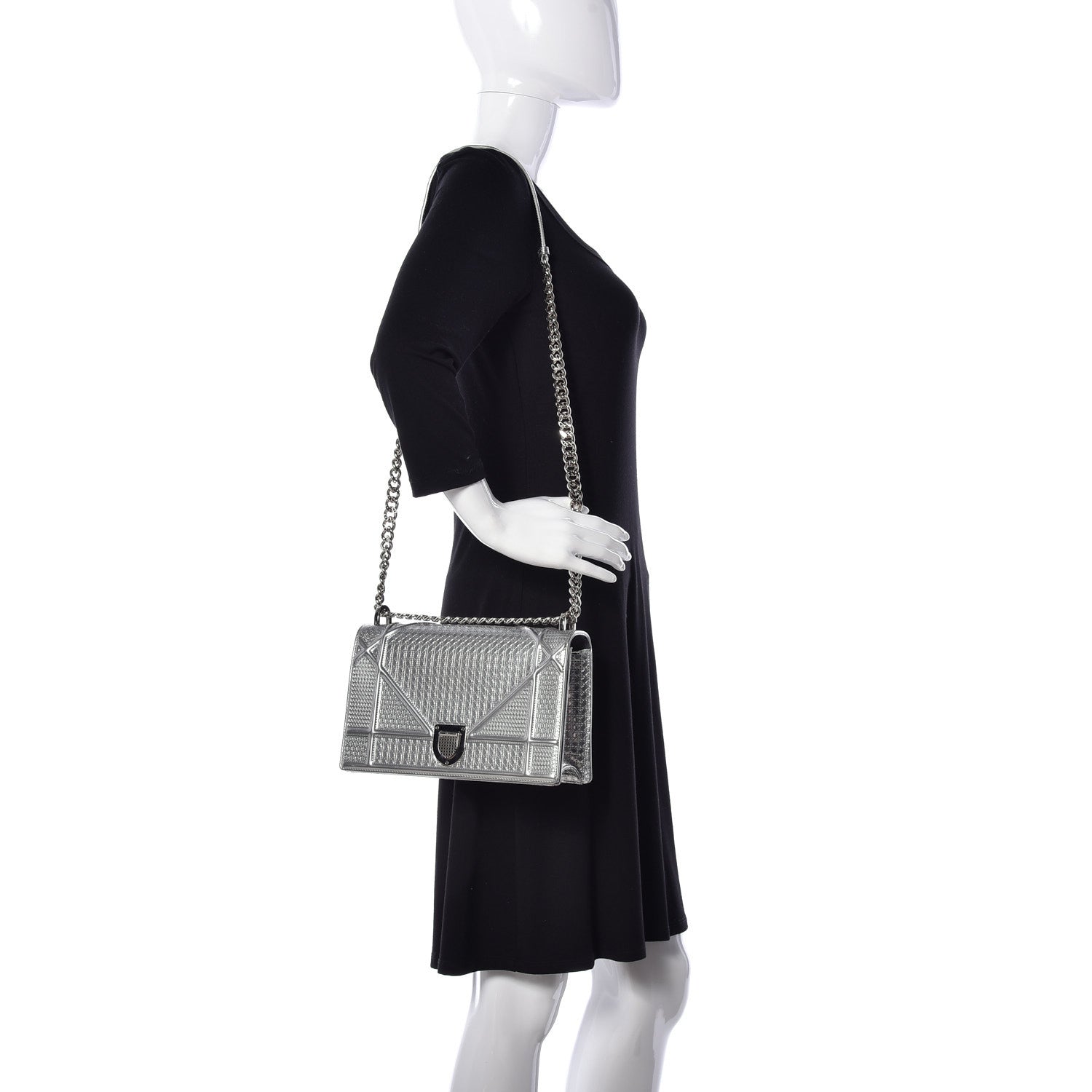 Christian Dior Metallic Patent Micro-Cannage Medium Diorama Flap Bag Silver 2 of 8
