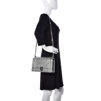 Christian Dior Metallic Patent Micro-Cannage Medium Diorama Flap Bag Silver 2 of 8