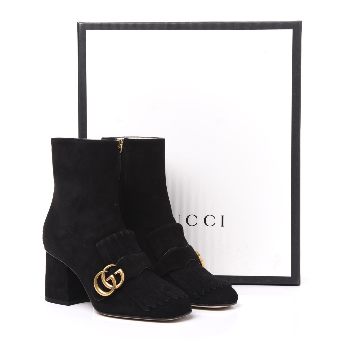 Kid Scamosciato GG Marmont Fringe 75mm Ankle Boots 36 Black