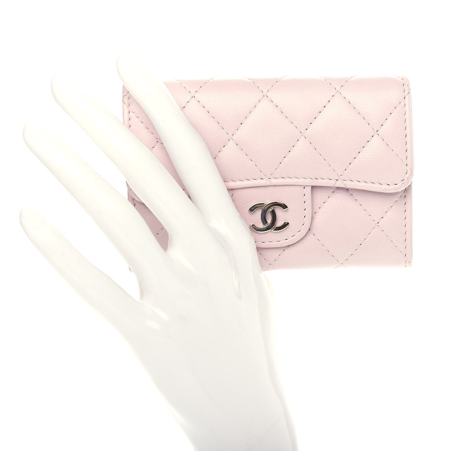 Lambskin Quilted Flap Card Holder Light Pink